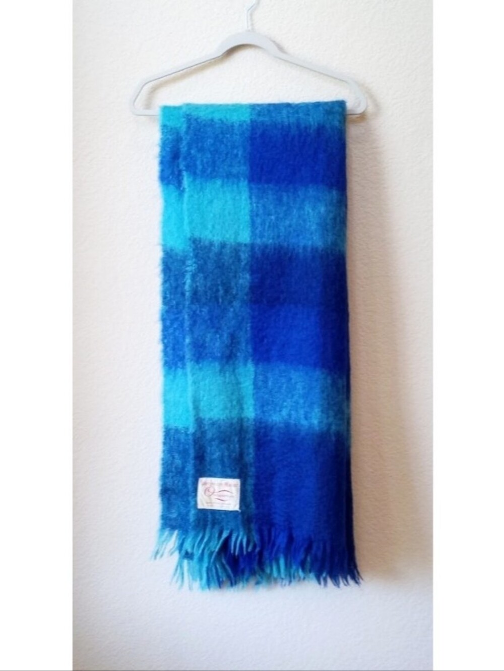 Onkaparinga vintage 1960s Australian 100% mohair blue plaid blanket